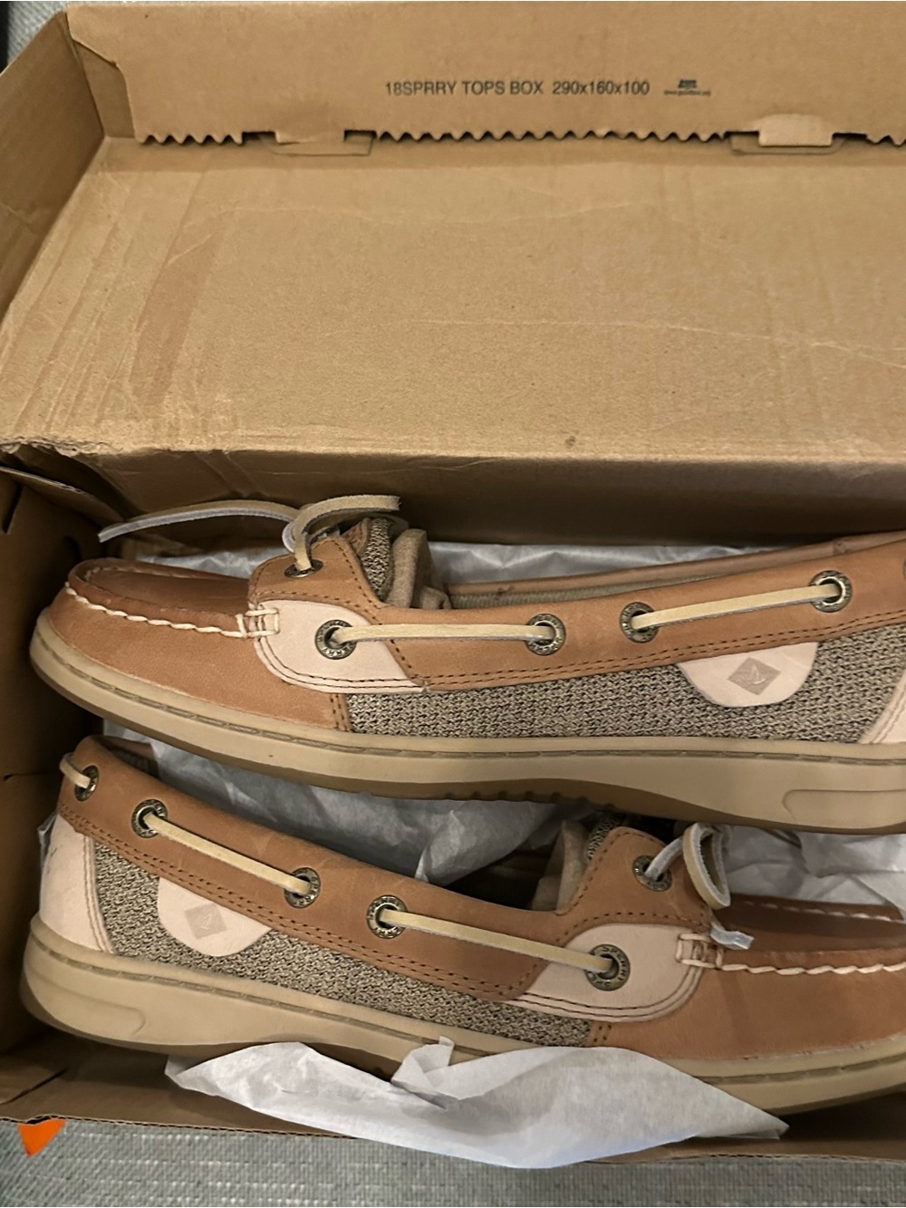 Sperry Tan and Beige Boat Moccasins